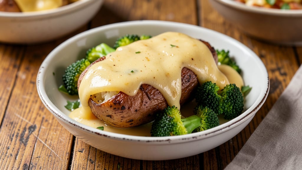 Baked Potato with Broccoli and Cheese Sauce Recipe: Crispy Skin, Melty Cheese, and Veggie-Packed Heartiness